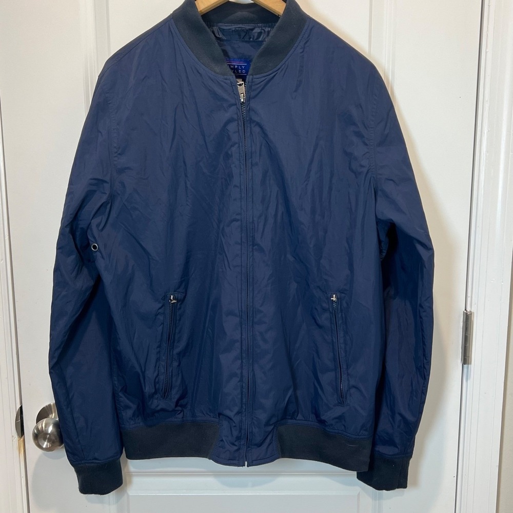 Simply Styled Mens Bomber Jacket Lightweight Windbreaker Navy Blue Size M